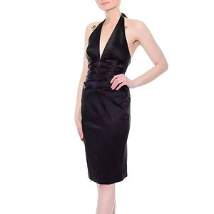 Cache Vintage 90s Satin Wiggle Halter Dress Womens Size 4 Black Classic Backless